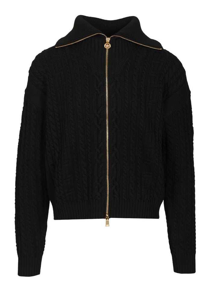 Versace Zip-Up Sweater With Embroidery Knitwear - Nero | a4f2826a762e6eff140e8458c91dcc373577c376
