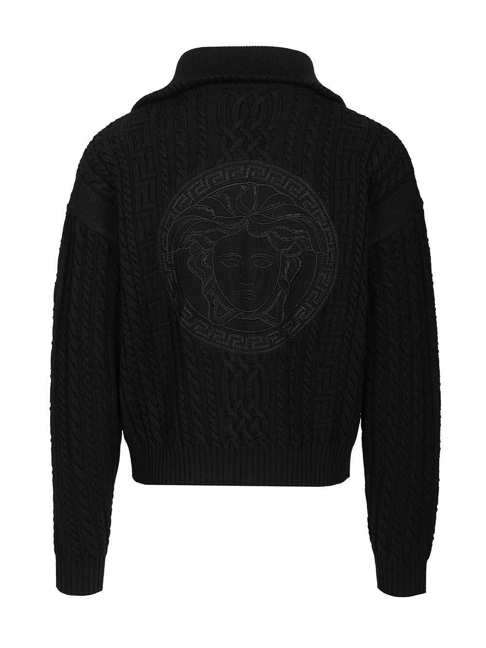 Versace Zip-Up Sweater With Embroidery Knitwear - Nero | 6bb5f3311a5f675c5df97547129b3674fa3baa22