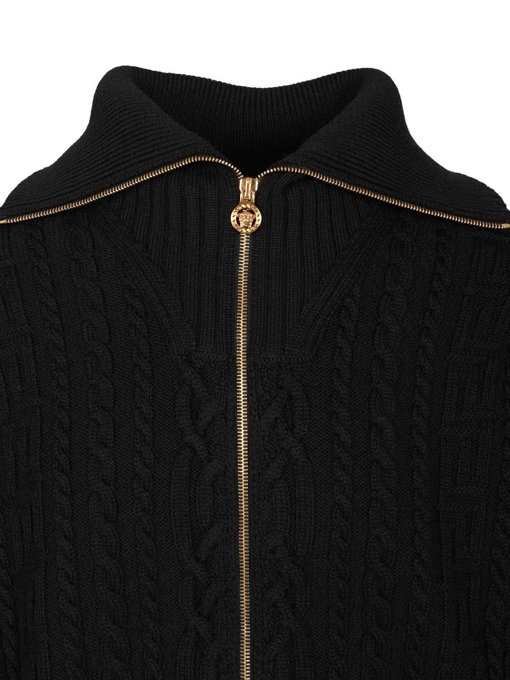 Versace Zip-Up Sweater With Embroidery Knitwear - Nero | 52bdd2b5c4e5da9ccbe22ee2d071a38ddd5b940c