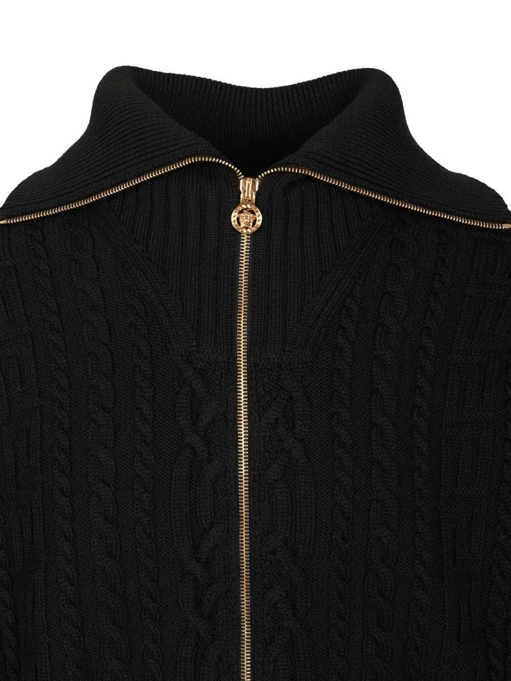 Versace Zip-Up Sweater With Embroidery Knitwear - Nero | 52bdd2b5c4e5da9ccbe22ee2d071a38ddd5b940c