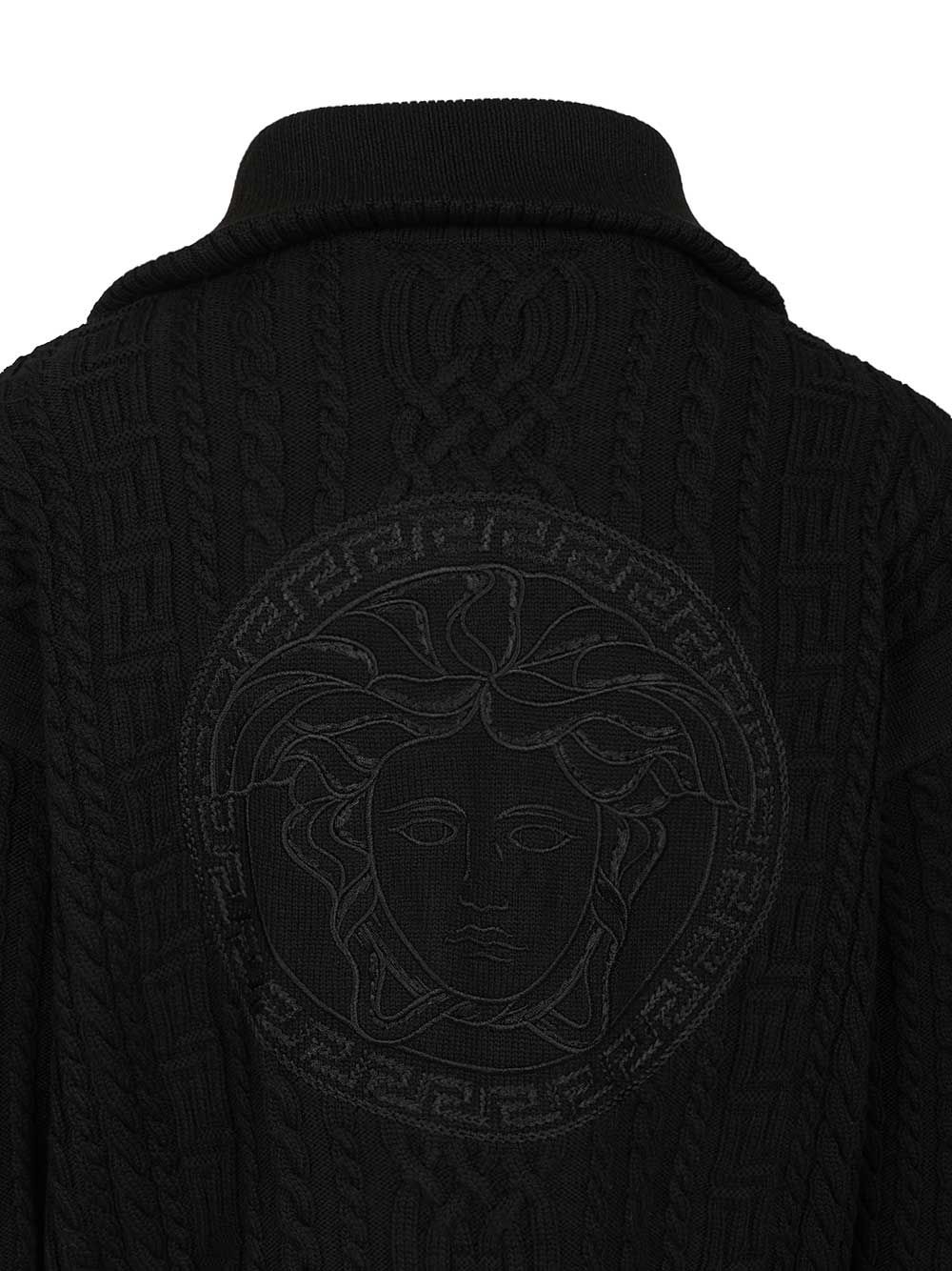 Versace Zip-Up Sweater With Embroidery Knitwear - Nero | 9030cec0c09f8d57f1a51b6a434dacd206555c4e