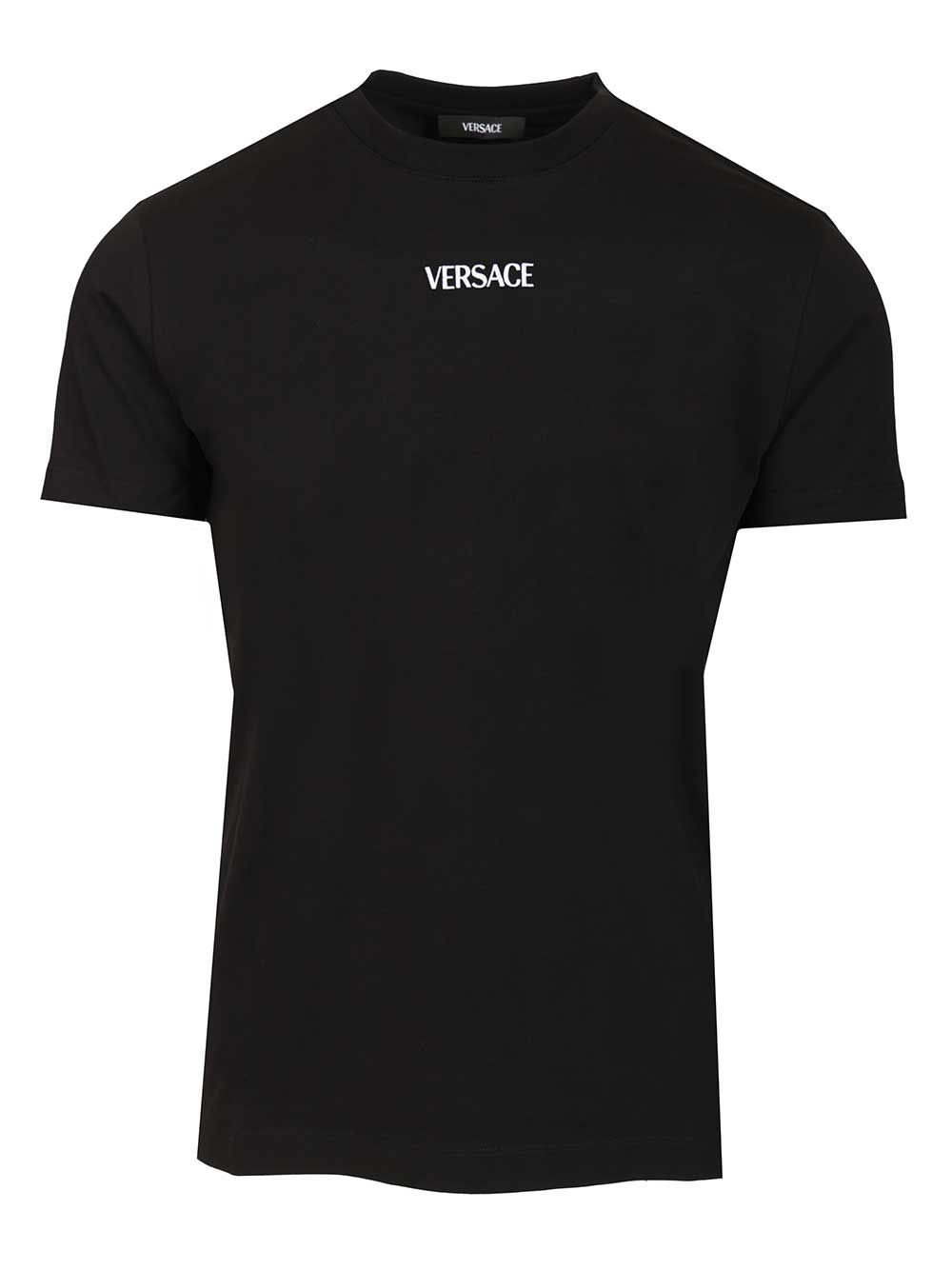 Versace Cotton Jersey Fabric + Versace Writing Embroidery T-Shirt - Nero | 6ba9b3924c90afcd0128da78a79adbe8821575d6