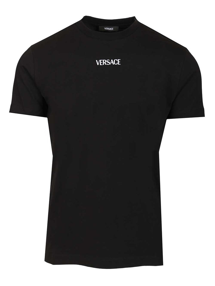 Versace Cotton Jersey Fabric + Versace Writing Embroidery T-Shirt - Nero | 6ba9b3924c90afcd0128da78a79adbe8821575d6