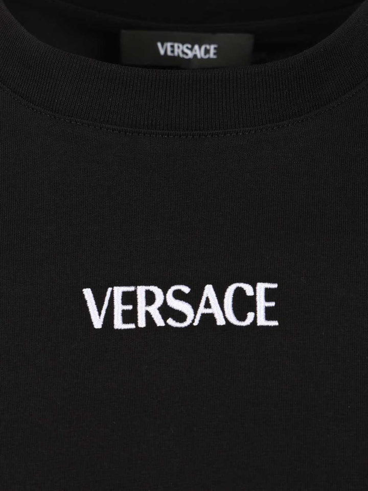Versace Cotton Jersey Fabric + Versace Writing Embroidery T-Shirt - Nero | 49d77f3dfef8c26866cb532de36cac96dcdb8cb1