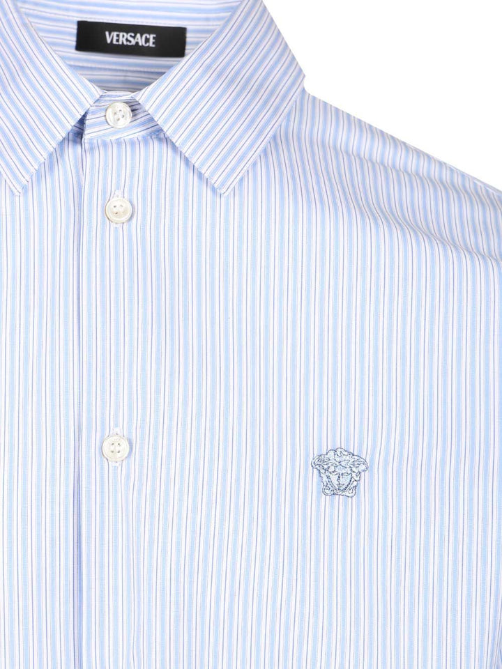 Versace Informal Shirt Striped Poplin + Medusa Embroidery Shirts - Light blue | 90c36019640c53f9ac8da0f4259ec5f856068e86