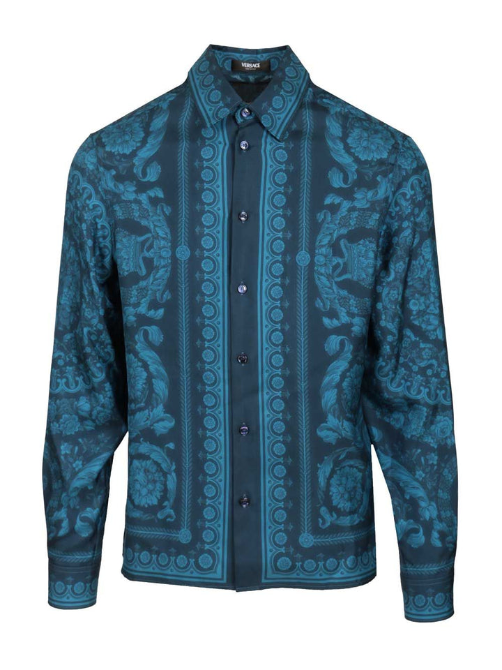 Versace Informal Shirt Silk Twill Fabric  Barocco 92 Print Shirts - Blu | 8e9ffad8004807d9eb15f529a3ce1a0efc934ccf
