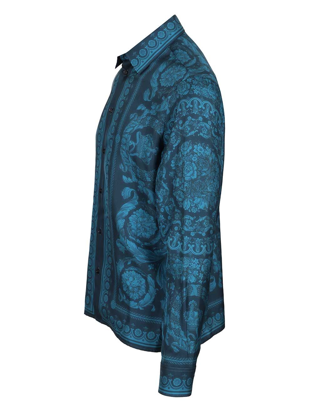 Versace Informal Shirt Silk Twill Fabric  Barocco 92 Print Shirts - Blu | 3ec4ae0cb144439a02f3b9011196054eb57b0e6c