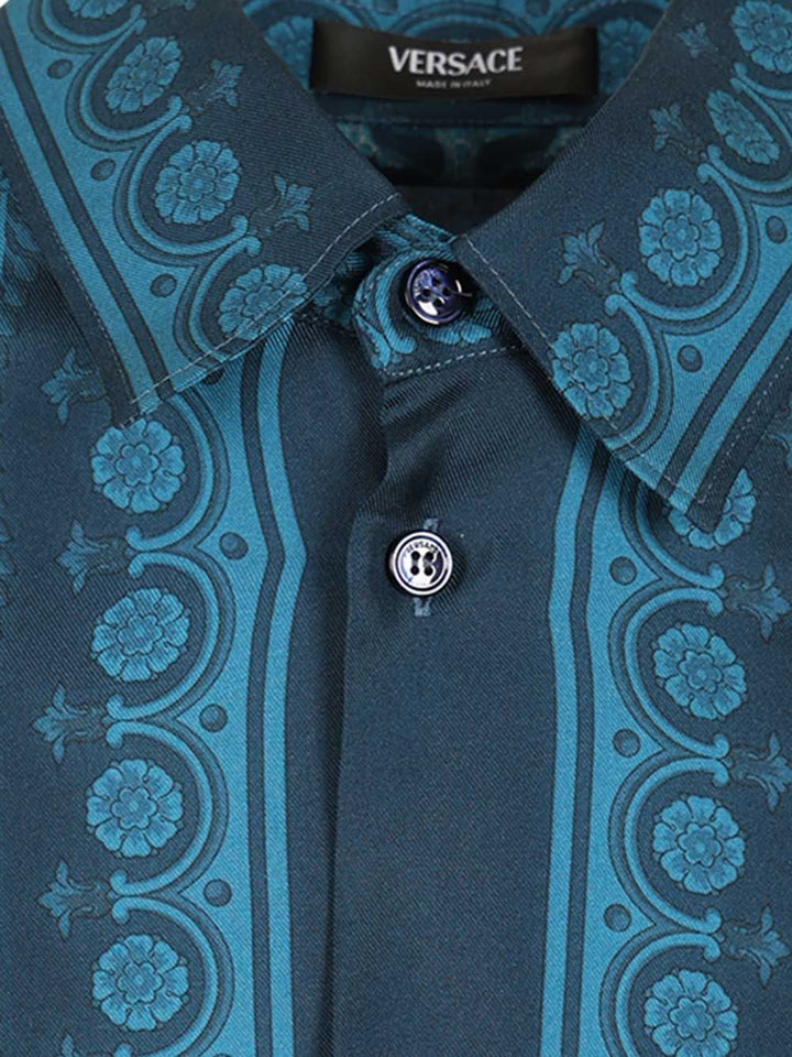 Versace Informal Shirt Silk Twill Fabric  Barocco 92 Print Shirts - Blu | c6c57e8a17653fc698b9da7e4d1971a55ff454ff