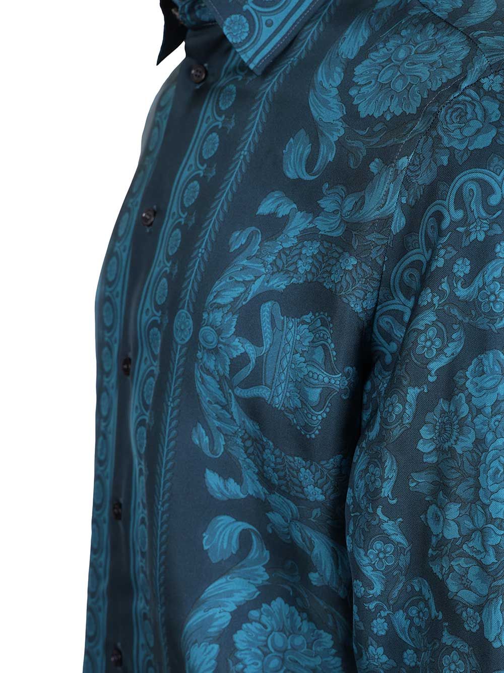 Versace Informal Shirt Silk Twill Fabric  Barocco 92 Print Shirts - Blu | 4e484bcca07f88f8913e1af640fcfb3609428c47