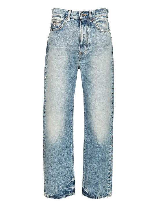 Pant Denim Stop Denim And Studs + Stone Wash Light Blue Jeans Blu