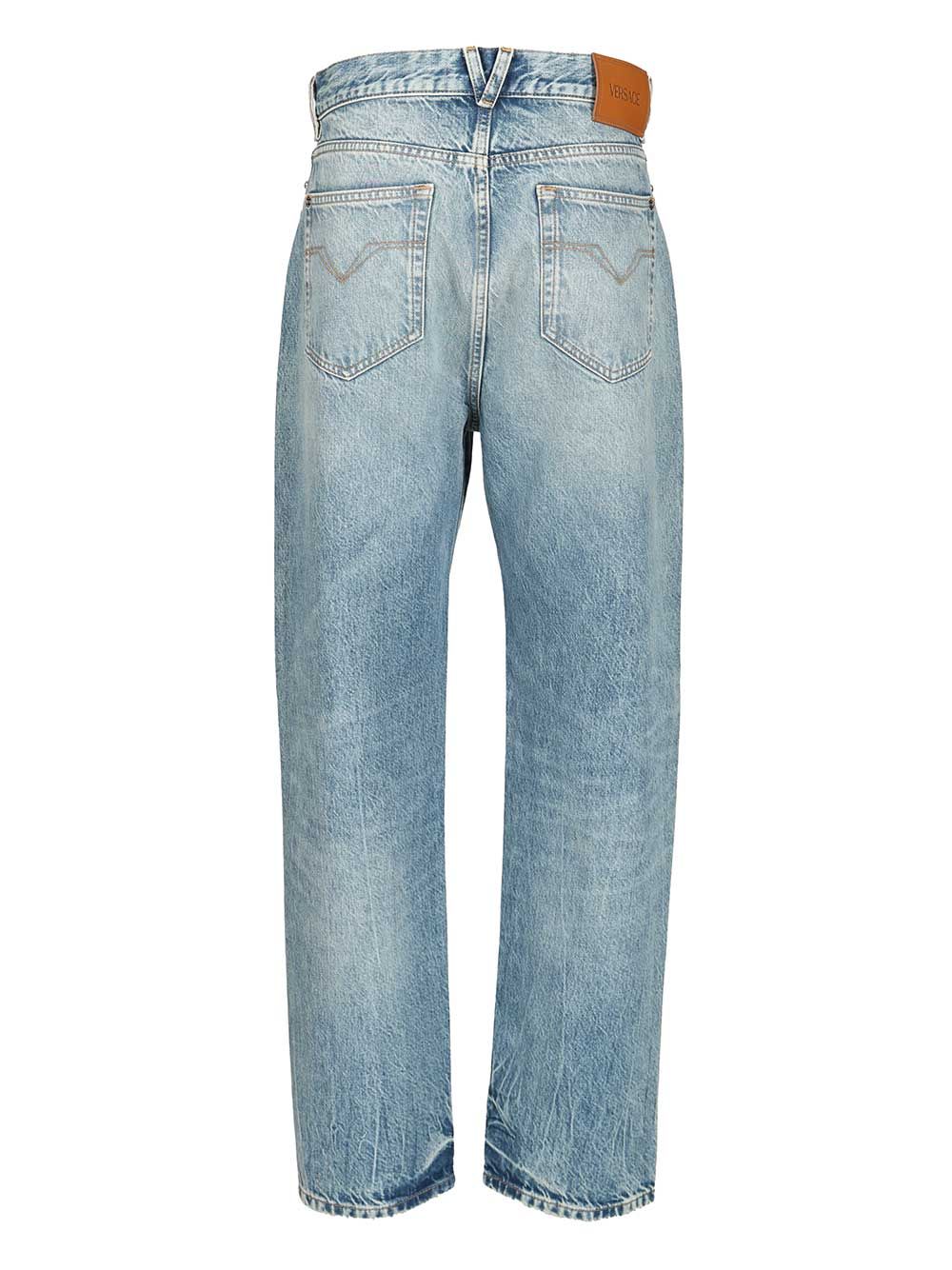 Versace Pant Denim Stop Denim And Studs + Stone Wash Light Blue Jeans - Blu | 748734e9bdae67b9e007978c13964bd8f95ae7a3