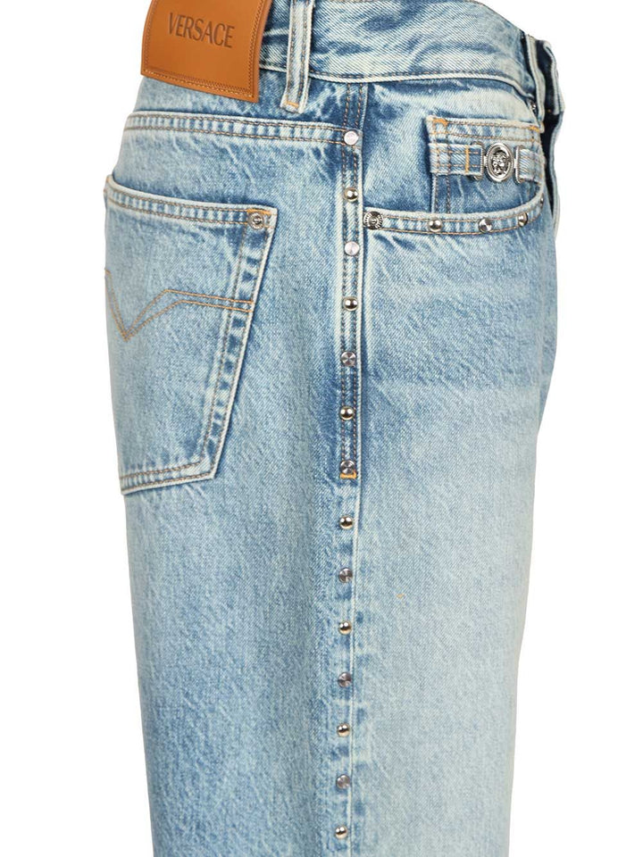 Versace Pant Denim Stop Denim And Studs + Stone Wash Light Blue Jeans - Blu | 4271f800a7e439f1e1c9169fd723995302228602