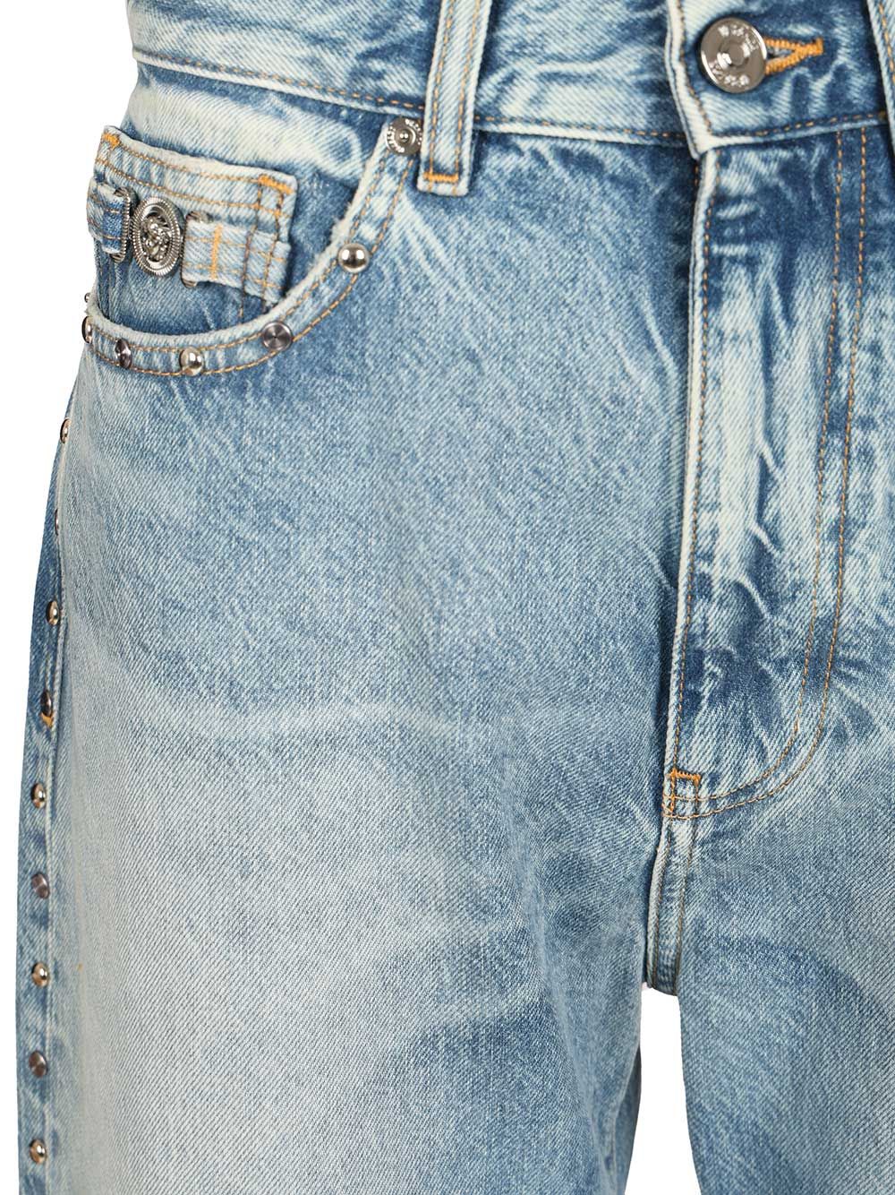 Versace Pant Denim Stop Denim And Studs + Stone Wash Light Blue Jeans - Blu | b0c6dee85d2ba105a3d687324f4a127703eb9c6e