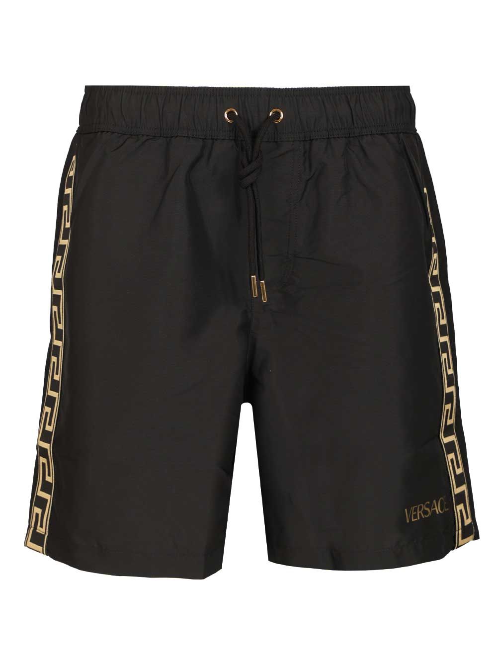 Versace Swim Shorts Nylon Golfo Reciclato+Banda Greca Swimwear - Nero | 9ce1596ab161e1e9d1b2ebd4bd22f66472fd1b0f
