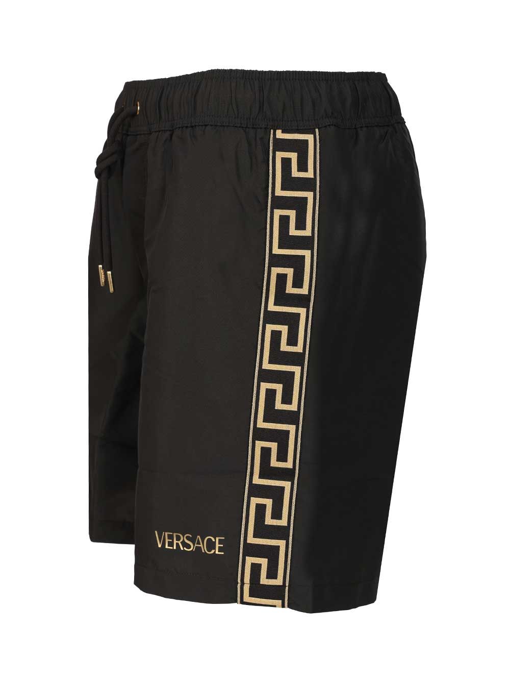 Versace Swim Shorts Nylon Golfo Reciclato+Banda Greca Swimwear - Nero | a55a0dab8fb579760b19de367f1243b3f007da5d