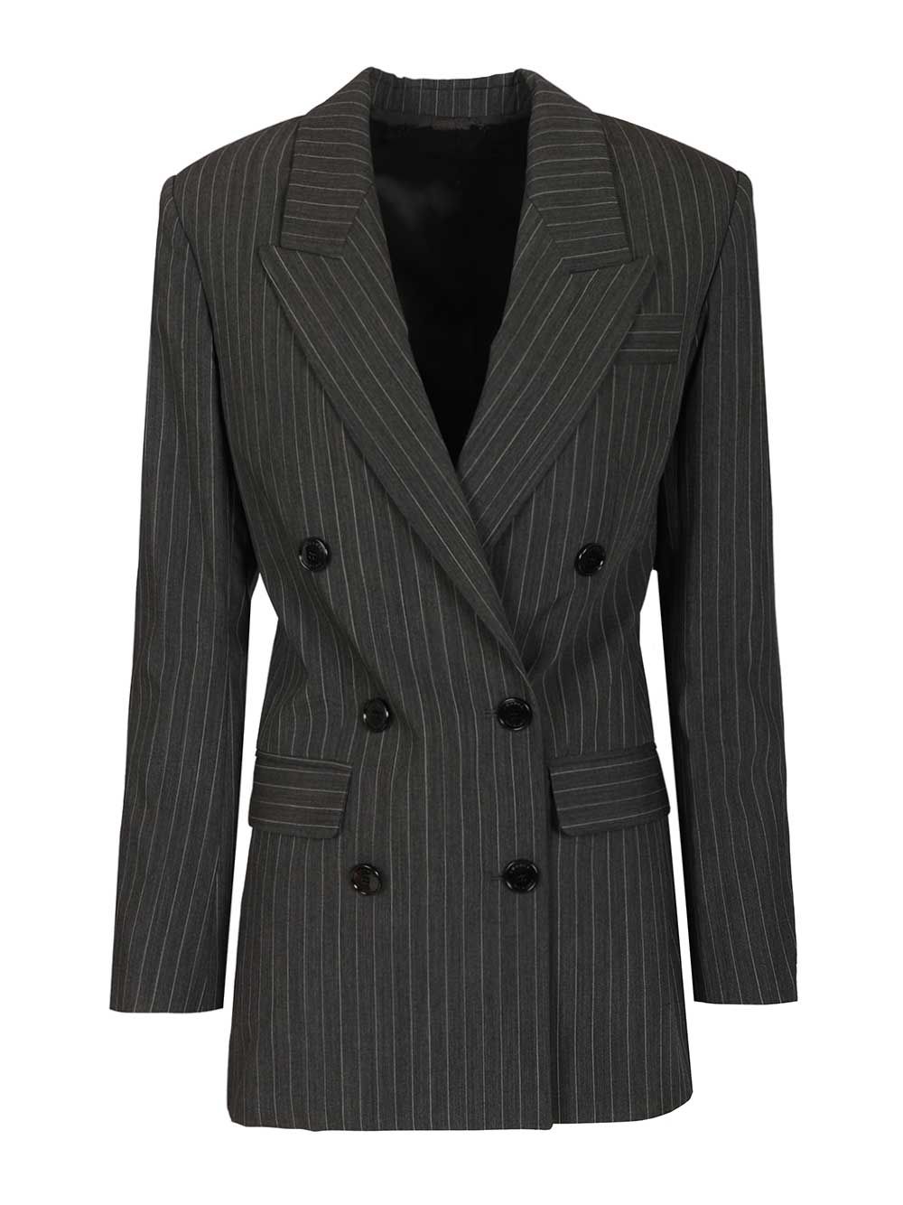 Isabel Marant Double-Breasted Pinstriped Blazer Giacche - Grey | f4d0df416f58b4fdab4525d514914a97a09202b2