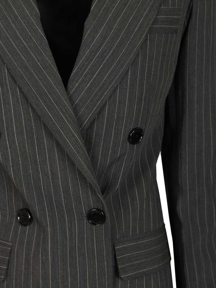 Isabel Marant Double-Breasted Pinstriped Blazer Giacche - Grey | b6b058371f7e8ed83aceb6069652c934e50e37b6