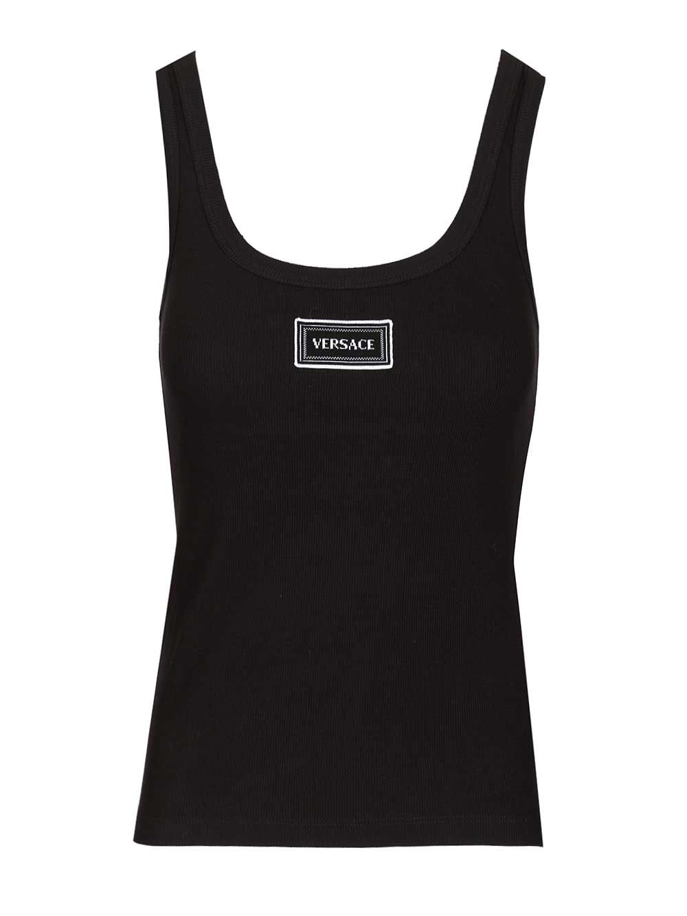 Versace Tank Top Gots Cotton Rib Stretch Top - Nero | c0d20162b69438c50aa9096238a7746c6fa66783
