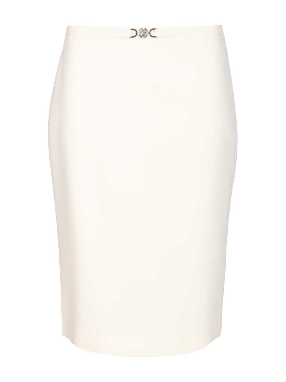 Versace Midi Skirt In Double Wool Crêpe Gonne - Bianco | 080115fe21285e58e4c3af98cba5414a5494fb01