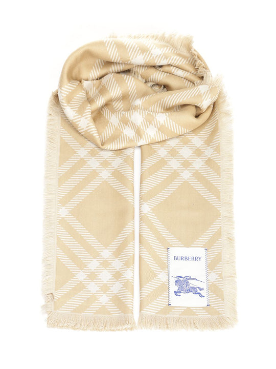 Wide Silk And Wool Scarf Scarves And Foulards Beige