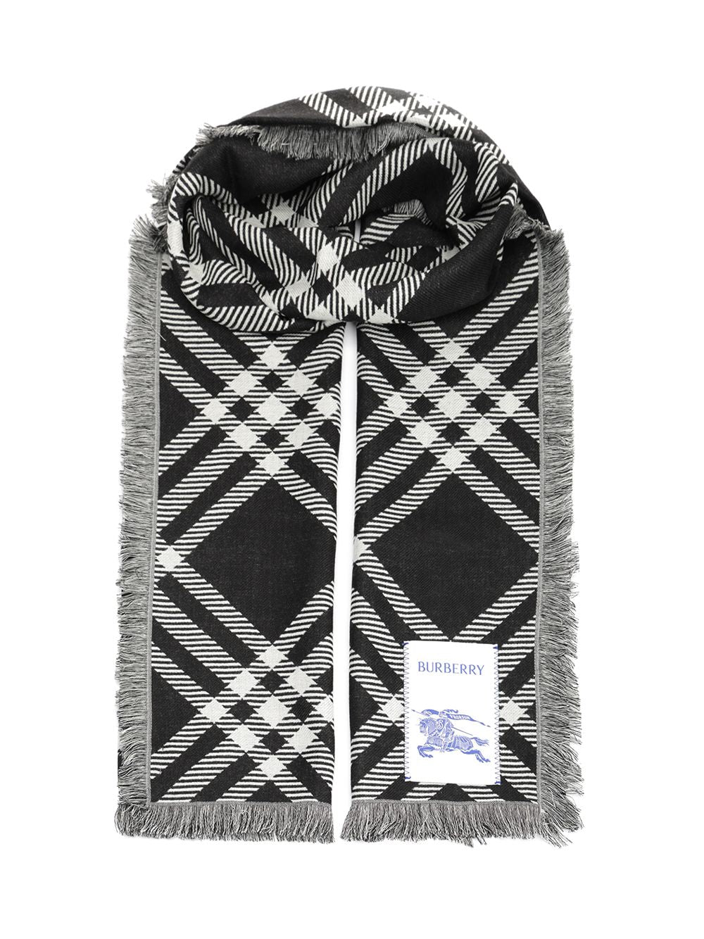 Burberry Wide Silk And Wool Scarf Scarves And Foulards - Nero | 0066e94b531656c97e6924f8c2441b3572b34c06