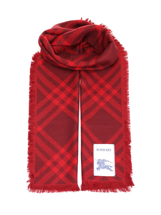 Wide Check Silk And Wool Scarf Scarves And Foulards Rosso