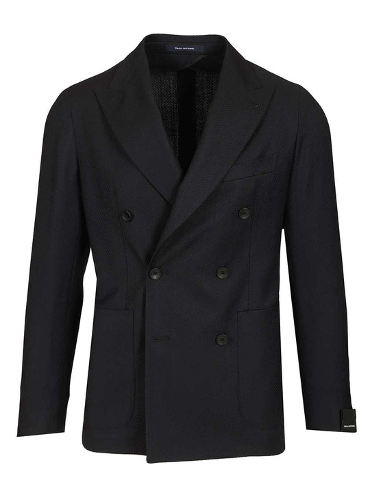 Double-Breasted Herringbone Fabric Blazer Giacche Blu