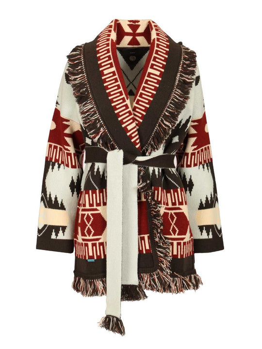 Icon Jacquard Cardigan Cyan Celeste Dark Knitwear Multicolor