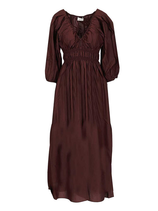 Shirred Plunge Button Dress Abiti Bordeaux