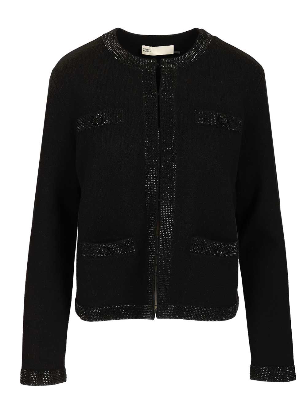 Tory Burch Kendra Embellished Wool Cardigan Giacche - Nero | 6650faa933cfb8f5d4c12f536c623b4249788593