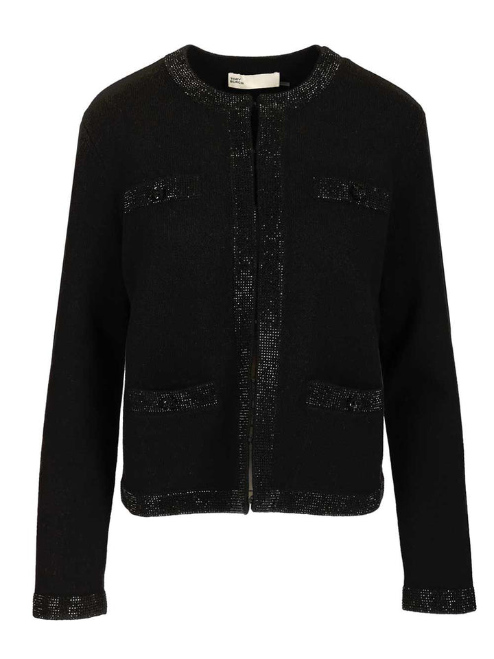 Tory Burch Kendra Embellished Wool Cardigan Giacche - Nero | 6650faa933cfb8f5d4c12f536c623b4249788593
