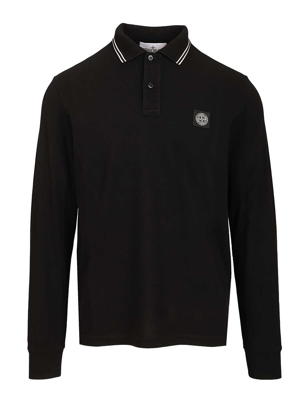 Stone Island Long-Sleeved Polo Shirt T-Shirt - Nero | f65dee9bb3ffc27c1bcf5b60efef90436f9d21e5