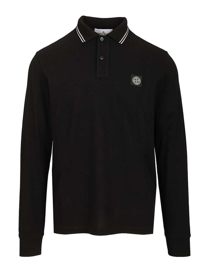 Stone Island Long-Sleeved Polo Shirt T-Shirt - Nero | f65dee9bb3ffc27c1bcf5b60efef90436f9d21e5