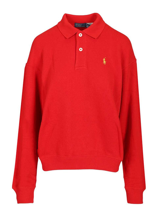 Long-Sleeved Cotton Polo Knitwear Rosso
