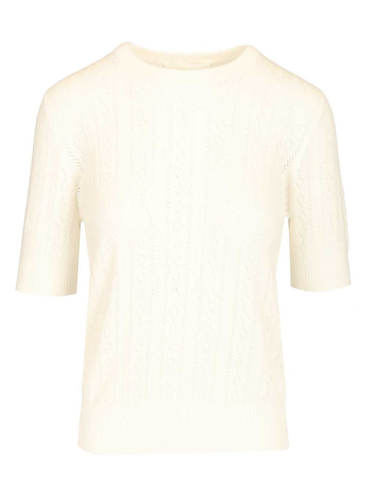 Nika Tee Sweater Lace Dimond Openwork Knitwear Bianco