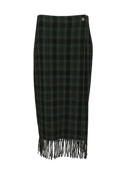 Plaid Wool-Blend Wrap Skirt Gonne Verde