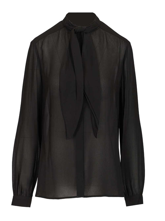 Georgette Bow Blouse Shirts Nero