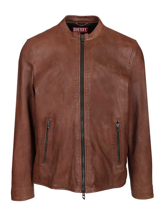 Leather Bomber Jacket Gonne Marrone