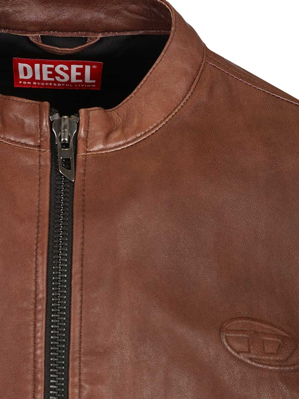 Diesel Leather Jacket Coats - Marrone | 235e1d3065e0e070c08f96e552b17ec851fa4941