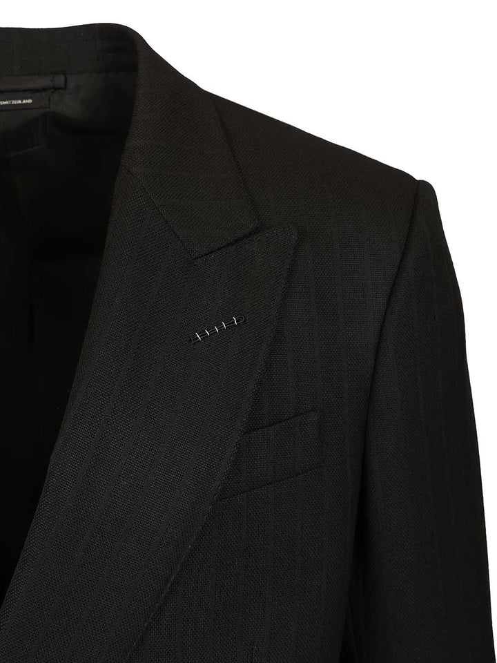 Tom Ford Solid Satin Stripe Double Breasted Jacket Giacche - Nero | 8aa5c3b5a39c2342798ffbfc5c390513e3d58a44