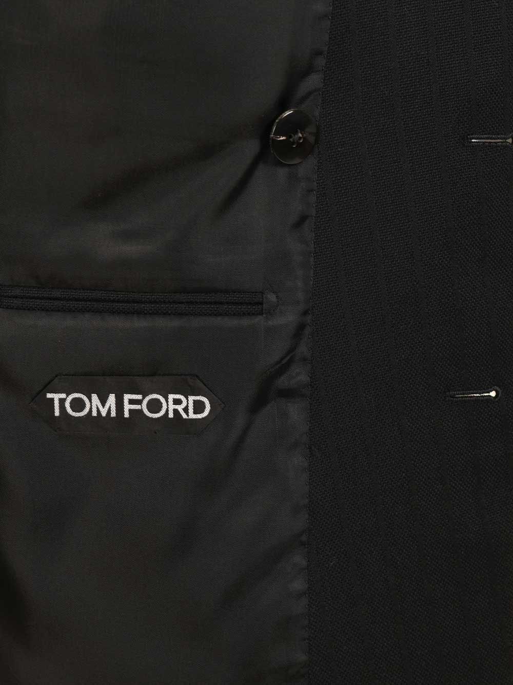 Tom Ford Solid Satin Stripe Double Breasted Jacket Giacche - Nero | 79174bbfa0211ad20a10c422975dfbf5ef6f06d6