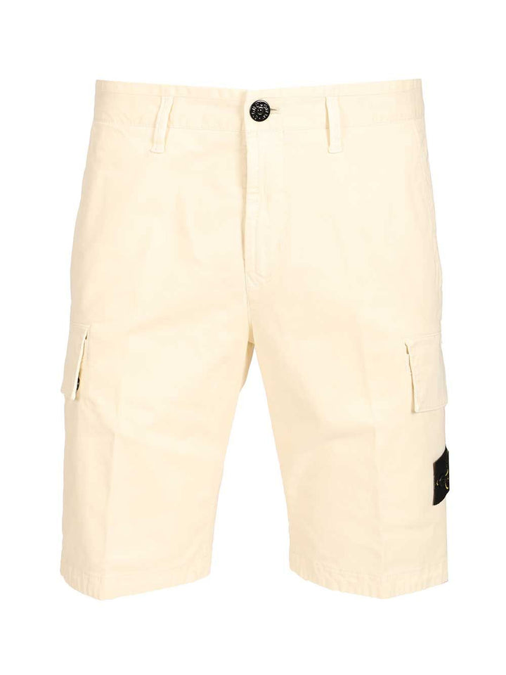 Stone Island Bermuda Cargo Shorts In Broken Twill Trousers - Bianco | 40f2d15e420fa317d03898ea58a46aaac9a717c3