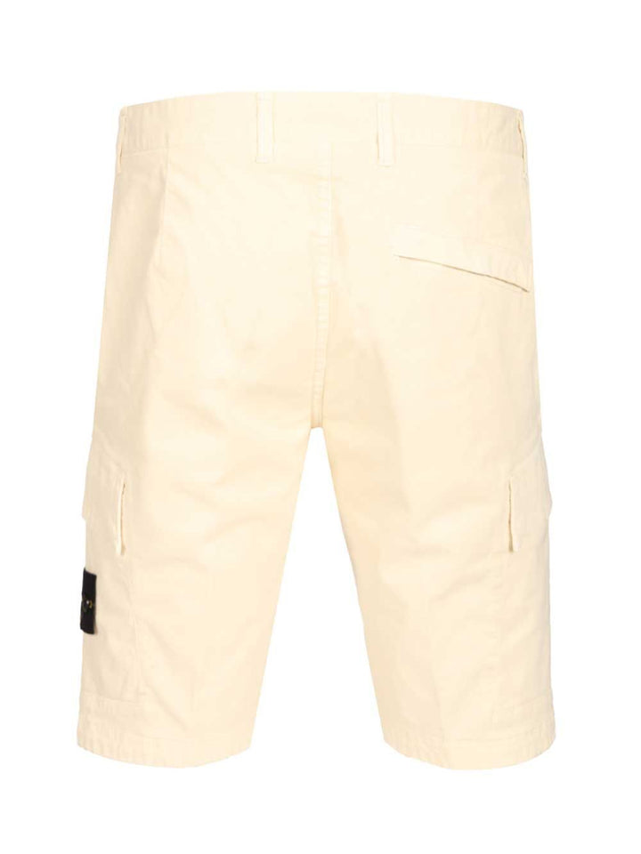 Stone Island Bermuda Cargo Shorts In Broken Twill Trousers - Bianco | 1b9f7dab5fe9f0b2d9794b2786bb621a73bb2c81