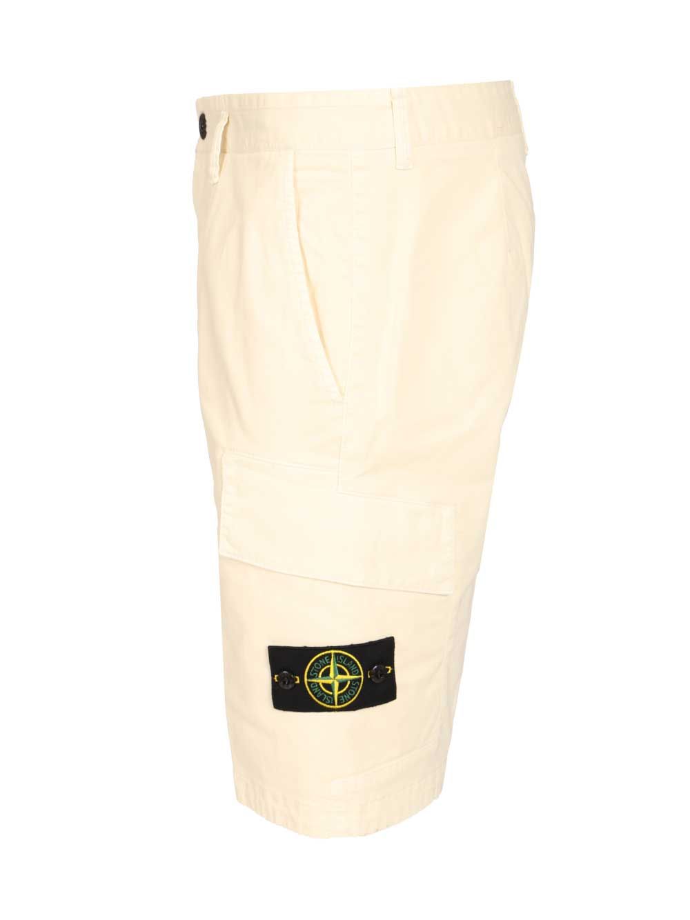 Stone Island Bermuda Cargo Shorts In Broken Twill Trousers - Bianco | 26a97cc89f2631d1311c52611c68f3bf5d11cb0f