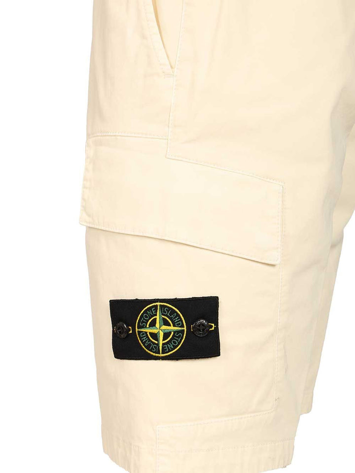 Stone Island Bermuda Cargo Shorts In Broken Twill Trousers - Bianco | ab9082192dc9112bbda899c1224c0103e46eaaa3