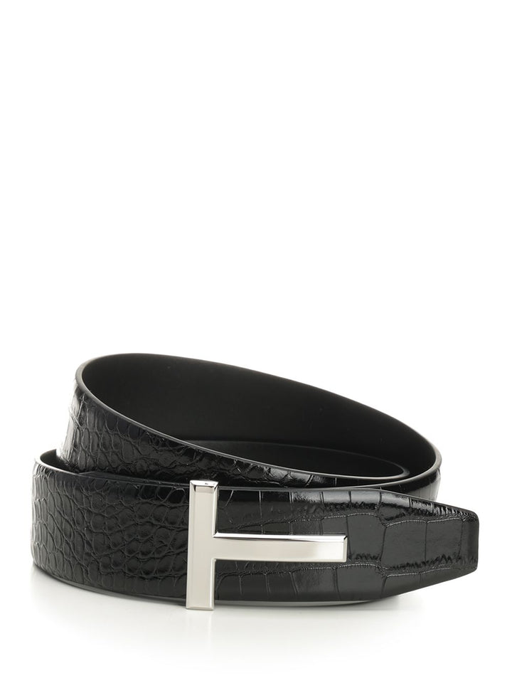 Tom Ford Reversible T-Belt Cinture - Nero | 947bacc46d1f8b0b2cd3b1e9e1c55bf6c3ab533c