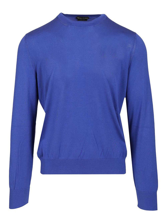 Fluid Silk Ong Sleeve Crewneck Knit Knitwear Blu