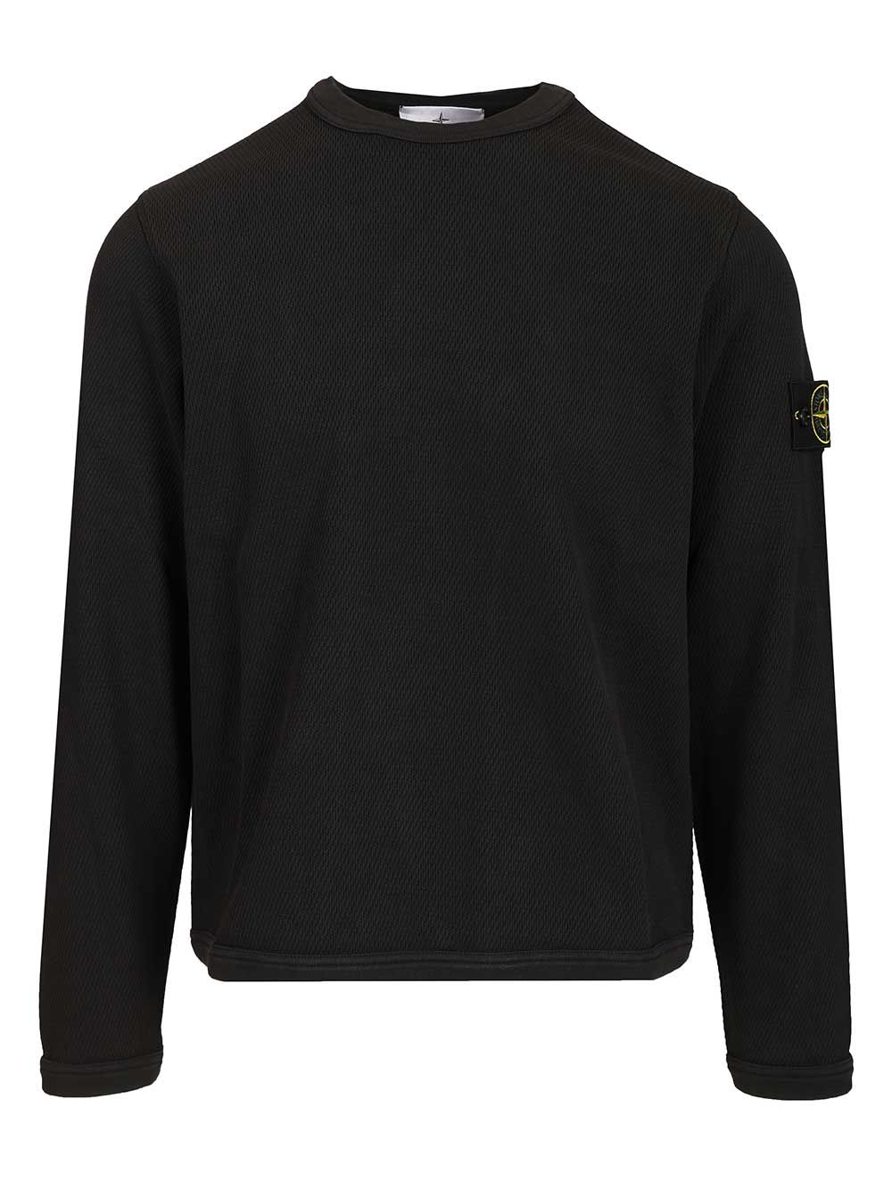 Stone Island Mesh Stitch Organic Cotton Fleece T-Shirt - Nero | 054362572bc02af7ab6ca8ab1af2804a7f14dfab
