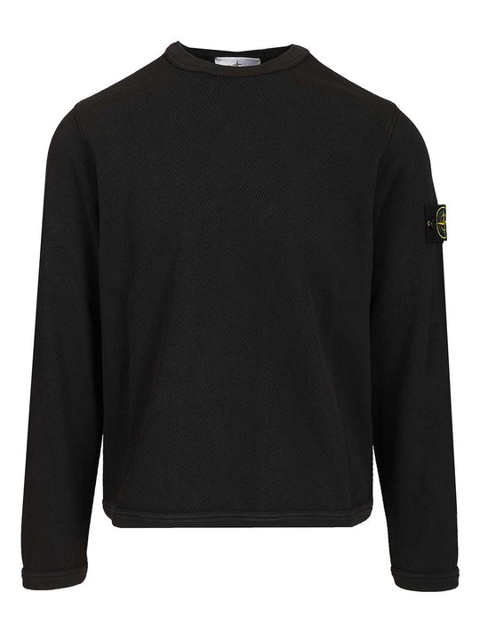 Mesh Stitch Organic Cotton Fleece T-Shirt Nero