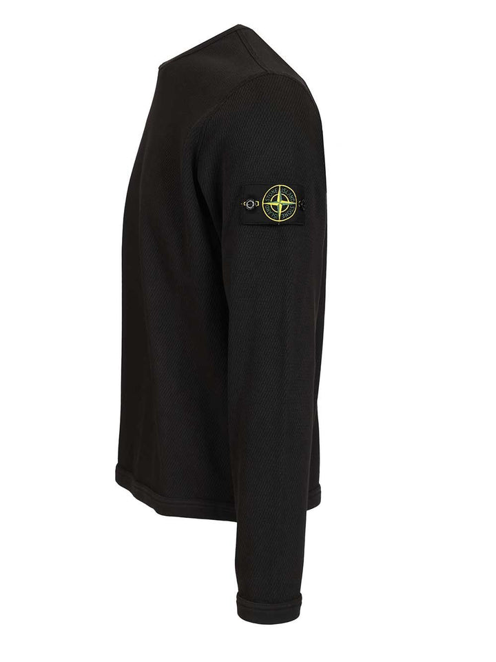 Stone Island Mesh Stitch Organic Cotton Fleece T-Shirt - Nero | 942f7b7792b541a146d1dbdb36a159345ec1a731